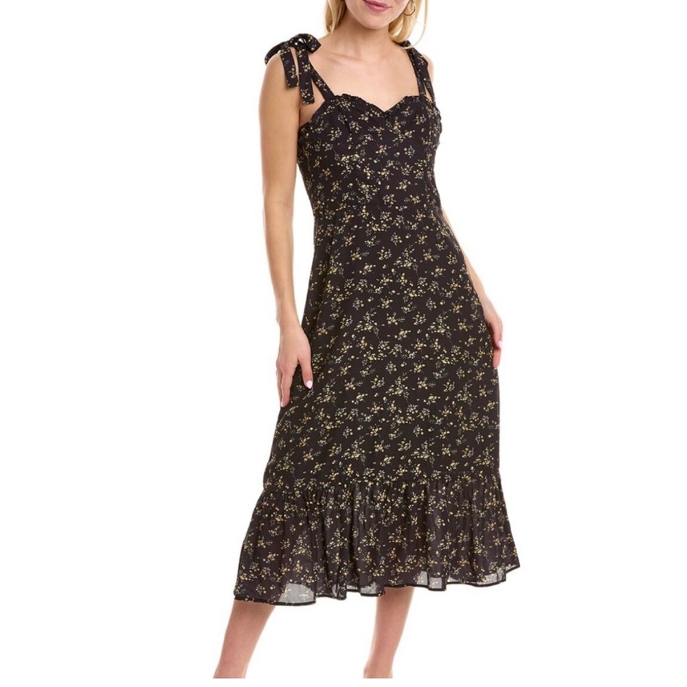 O.P.T. / OPT Toile de Jouy Black and yellow floral midi dress